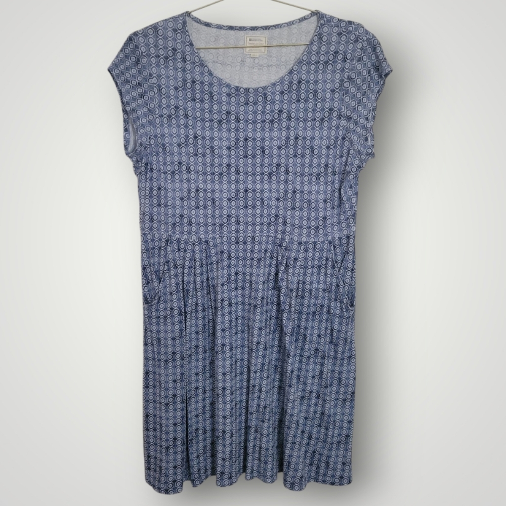 Mountain Warehouse Blue Patterned Dress Size 14 Pockets Short Sleeve Casual